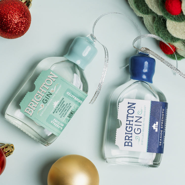 50ml Brighton Gin bottles hanging Christmas Tree Decorations