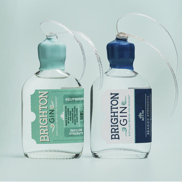 50ml Brighton Gin bottles hanging Christmas Tree Decorations