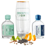 Brighton Gin 50ml miniatures, highball gin glass & gin botanicals