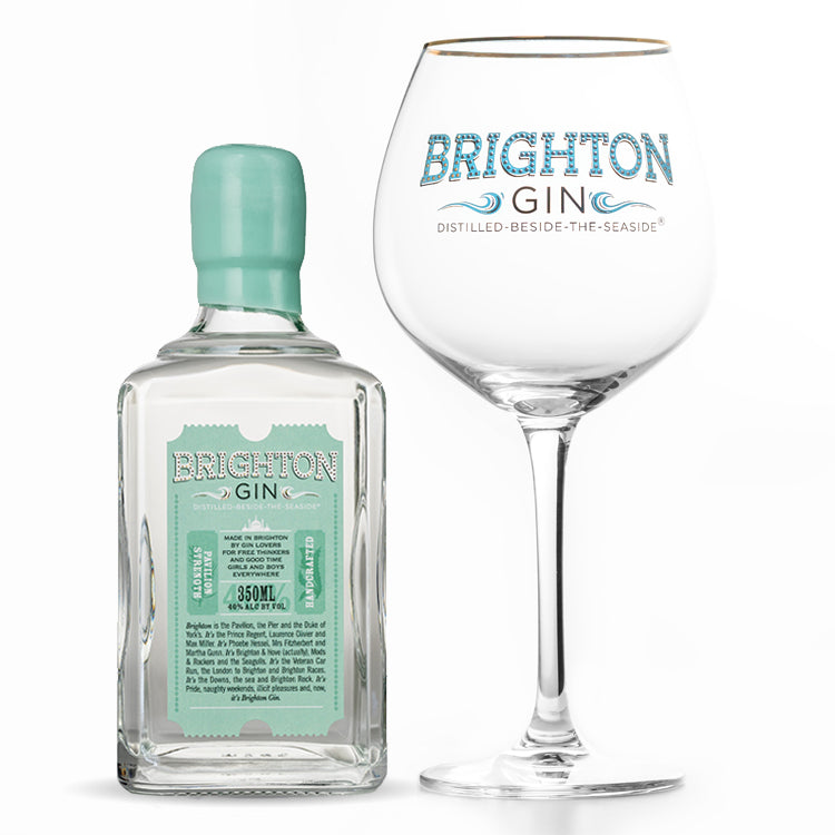 Brighton Gin 350ml Bottle Pavilion Strength & branded Copa Gin glass