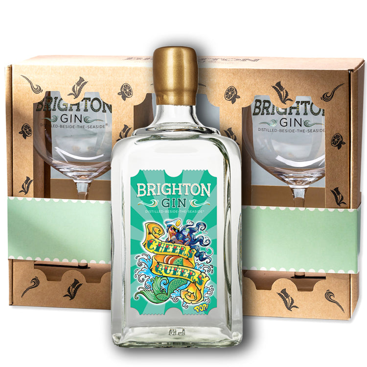 Brighton Gin Gift Set - Pride 2022 Limited Edition Mermaid Label 700ml Bottle & two Copa Glasses