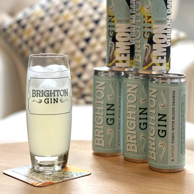 Brighton Gin highball glass with a Ready To Drink Lemon Verbena Garden Collins  