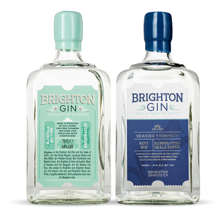 Brighton Gin 700ml Bottles of Pavilion 40% and Seaside 57% Navy Gin