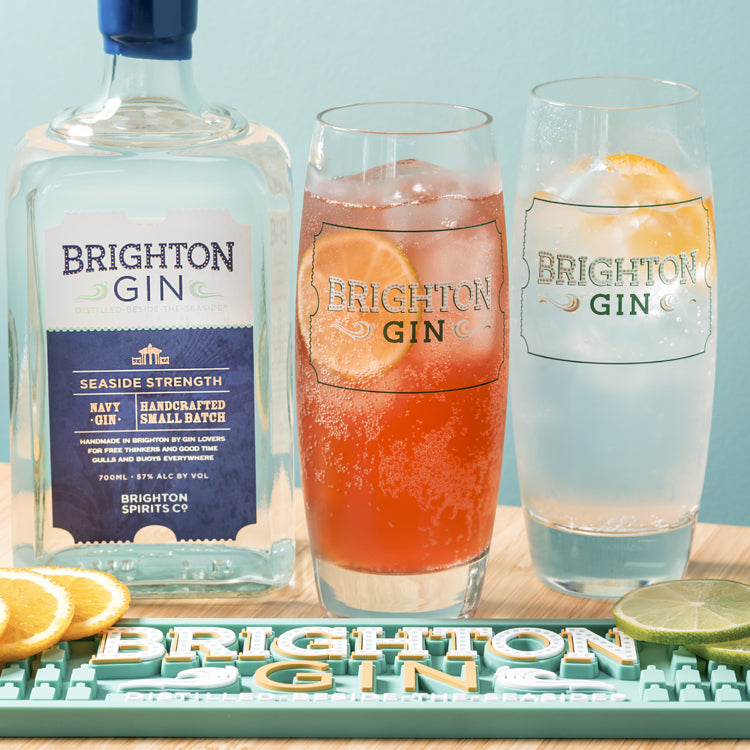 Highball Glasses with Brighton Gin Ready to Drink Raspberry Crush and Gin & Tonic