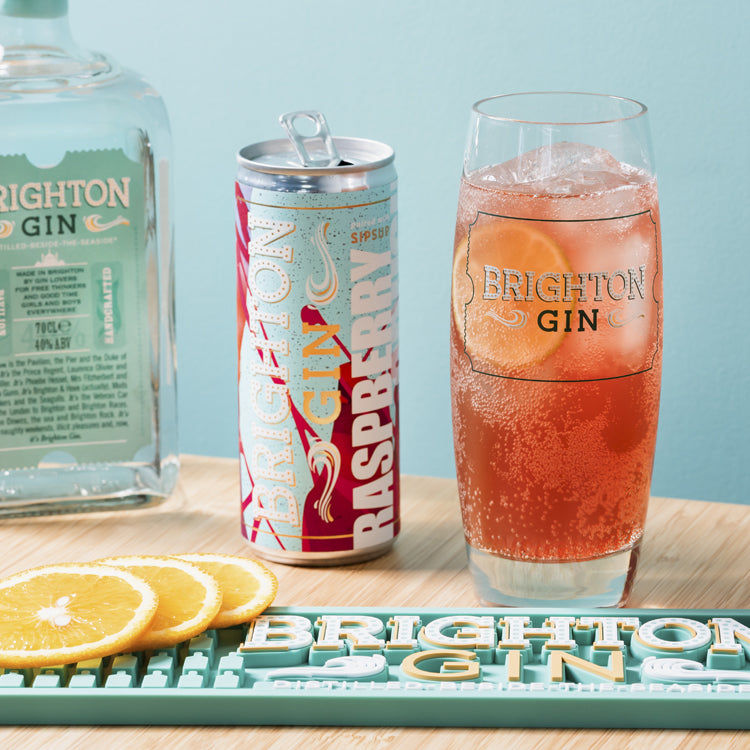 Highball Glasses with Brighton Gin Ready to Drink Raspberry Crush